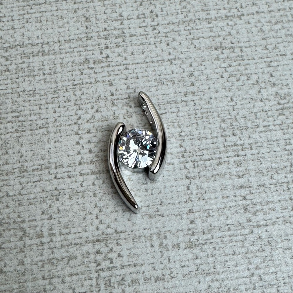 Large CZ Silvertone Pendant